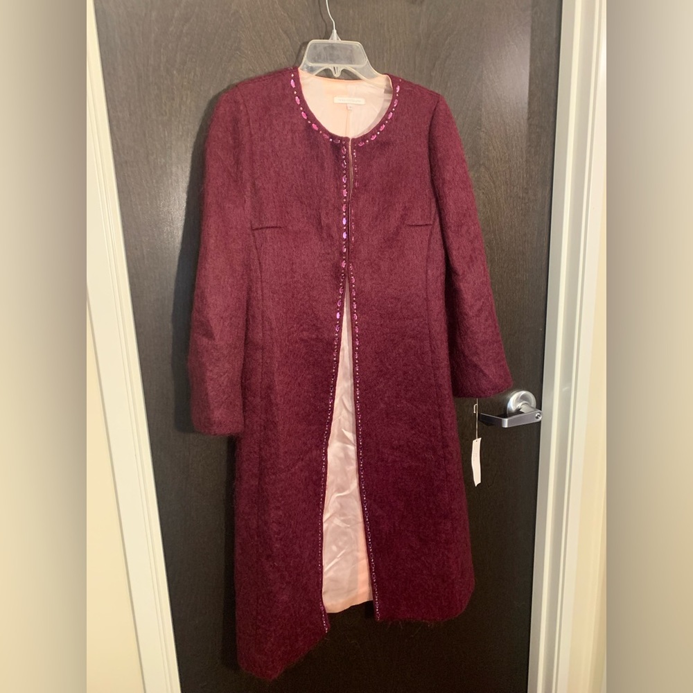 Rebecca Taylor Mohair Burgundy Women's Coat, Sz 8 - Picture 4 of 11